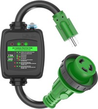Surge Protector 30 Amp to 110 Volt RV Adapter Cord with Overload Protection