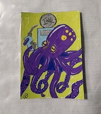 Quadro artistico acrilico originale Aceo polpo animale marino 3,5x2,5