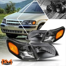 For 97-05 Chevy Venture Black Housing Amber Corner Signal Headlight/Lamps Pair