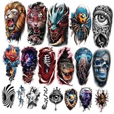 77 Sheets Realistic Temporary Tattoos Adults Kids, Realistic Skull Tiger 3D