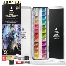 Arteza Watercolor Paint Assorted, 24 Count (Pack of), Metallic