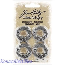 2022 Idea-Ology Tim Holtz Adornments Christmas Wreaths 4 Pkg New! #TH94300