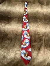 Vintage Tabasco Tie Alligator Surfing Red Silk Novelty USA Made