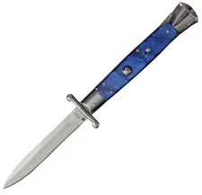 10" Milano Italian Style Swinguard Stiletto Knife Blue Swirl Handle