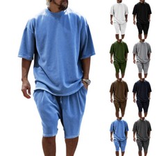 Men's Short Sets 2 Piece Outfits Summer Tracksuits Casual Shirt and Shorts Set