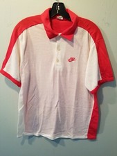 Vintage NIKE Sportswear Mens WHITE RED Polo Shirt Made In USA RARE