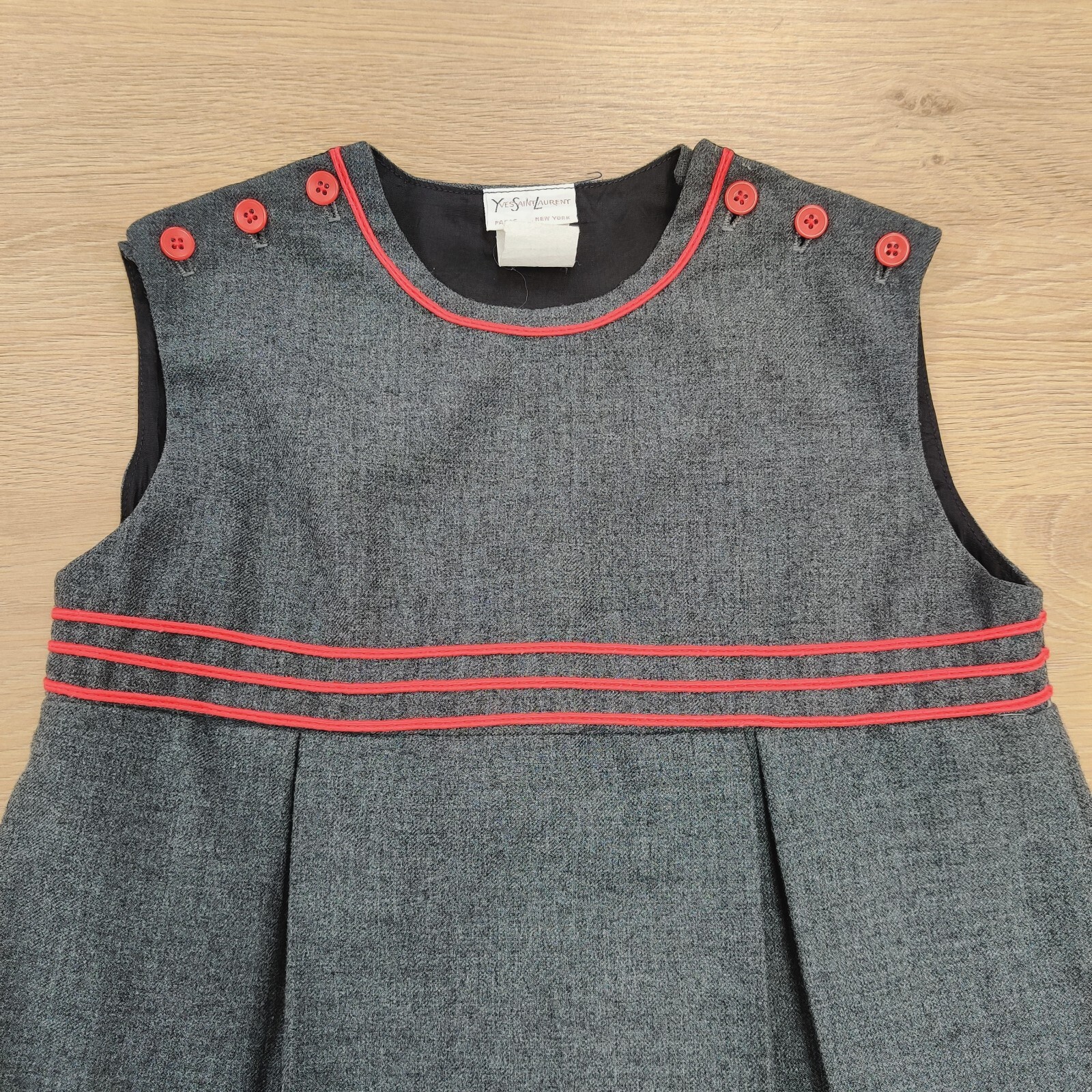 Abito maglione bambina vintage YSL Yves Saint Laurent grigio accademia orlo rosso taglia 7