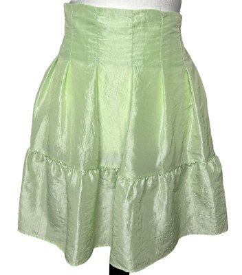 New! Topshop Flare Teared Mini Light Lime Green Girls Skirt Sz 12