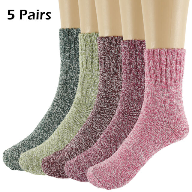 5 Pairs Womens Cashmere Wool Thick Warm Socks Winter Striped Design Winter Warm