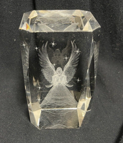Guardian Winged Angel 3D Laser Etched Crystal Block Paperweight Home Decoration - Picture 1 of 14