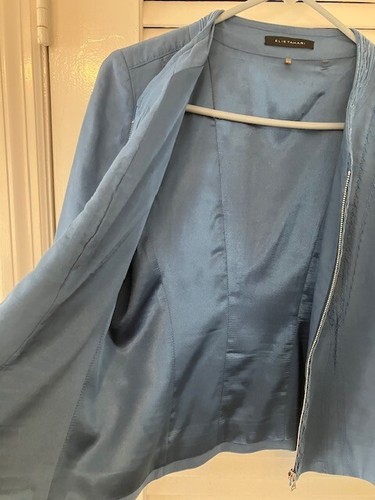 Elie Tahari Small Blue Denim Collarless Full Zip Jacket - Picture 4 of 8