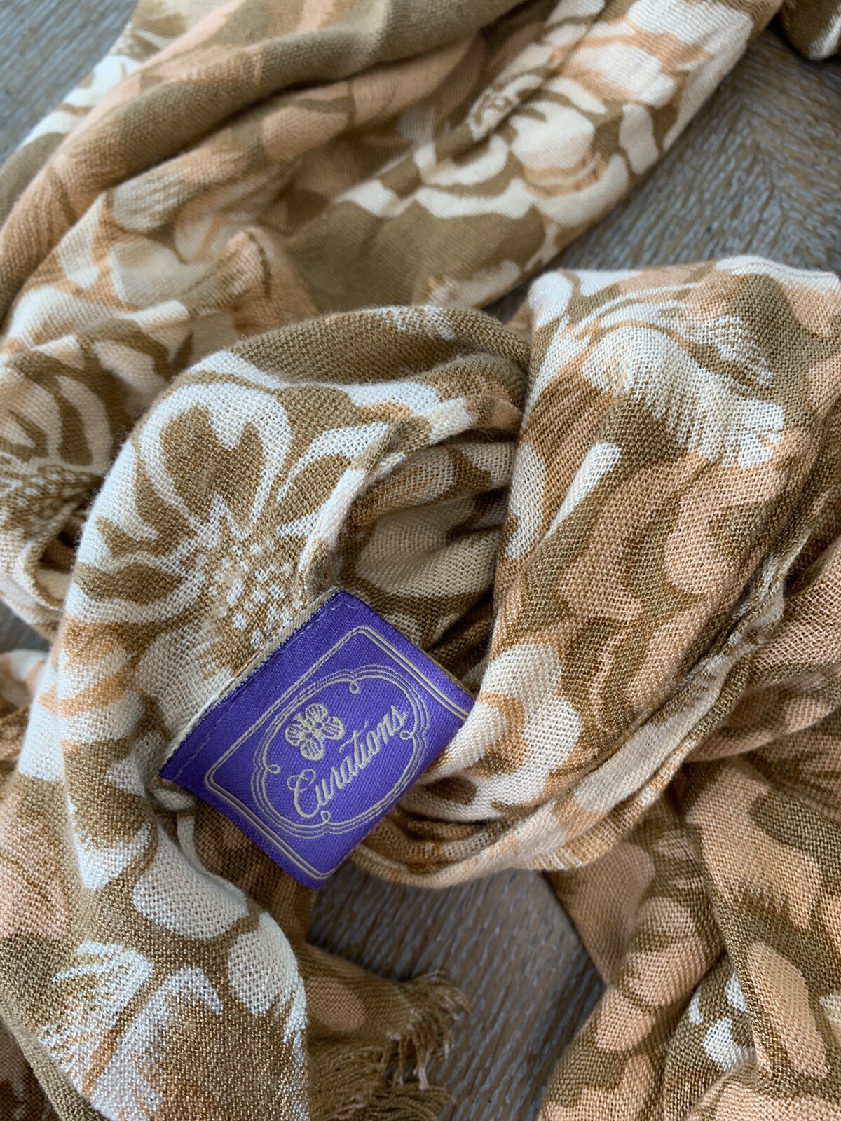 Curations Rectangular scarf, Brown Floral Rayon 2… - image 5