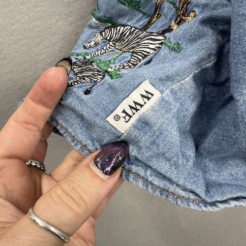 Vintage WWF Vest Women Plus 26/28 Embroidered Safari Chambray Giraffe Zebra READ - Picture 13 of 13