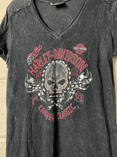 Harley Davidson Shirt Womens Size Medium T Shirt V Neck Skull Canada - Picture 2 of 7