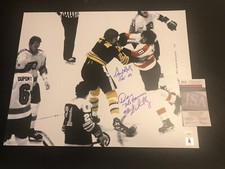 JSA TERRY O'REILLY & DAVE SCHULTZ SIGNED 16X20 AUTOGRAPHED FIGHT PHOTO 931