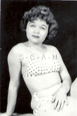 Org Vintage 1940s-50s Semi Nude RP- Brunette- Sitting- Polka Dot Bikini
