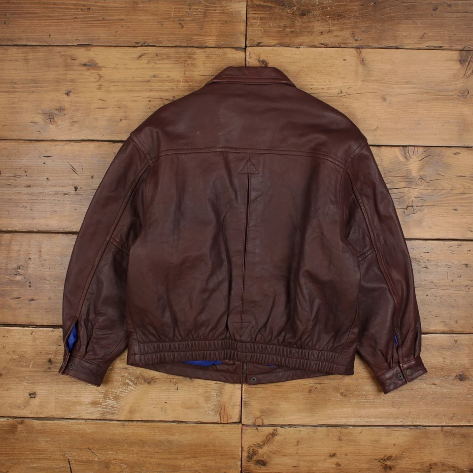 Chaqueta de cuero vintage Merit Awards L años 90 bombardero papá marrón Foto 2 de 4
