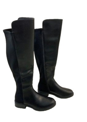 Anne Klein Frida FLEX Knee High Boots Women's Size 7 M Black Leather block heel