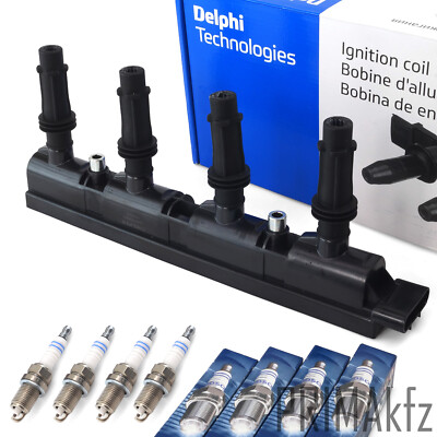 DELPHI Zündspule Zündmodul 4x BOSCH Zündkerze für OPEL Astra J Corsa D Insignia