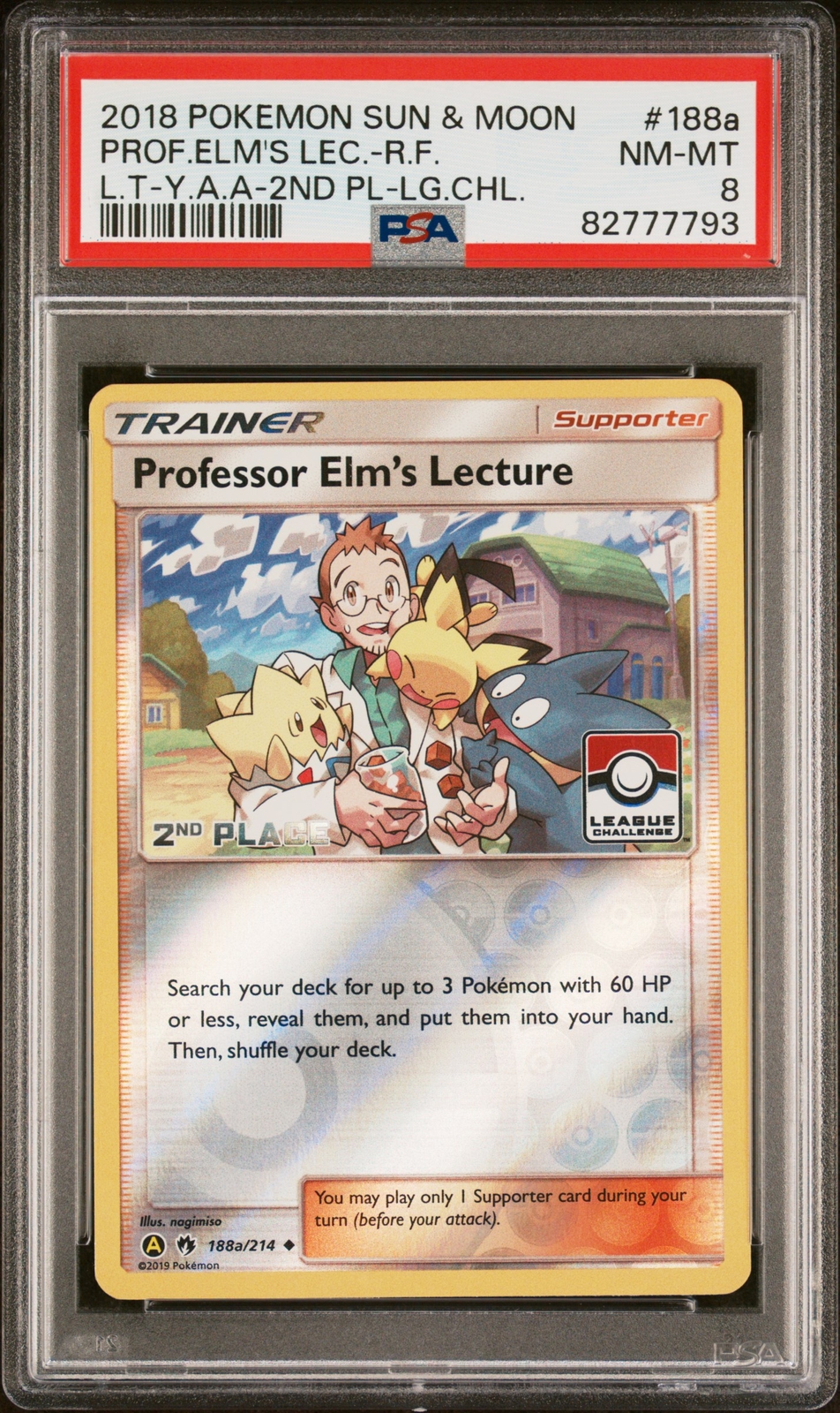 POP 7 PSA 8 Professor Elm's Lecture 2nd Place Trophy 188a 2018 Lost Thunder 7793