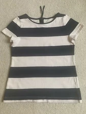 EUC Ann Taylor Loft Petite Stripe Mid Weight Zip Back Tee XXSP Runs Large