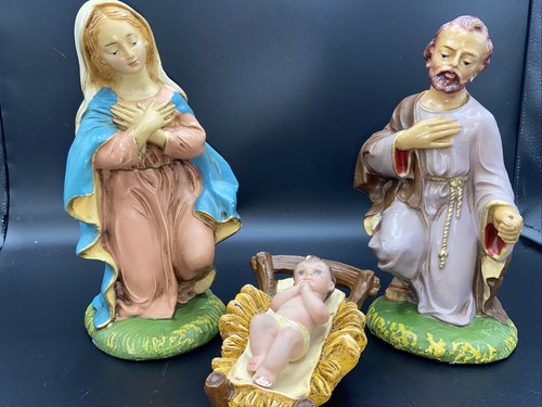 Paper Mache Nativity Large Kneeling Mary Joseph Jesus 9" Tall (12" Scale) ITALY - Imagen 1 de 12