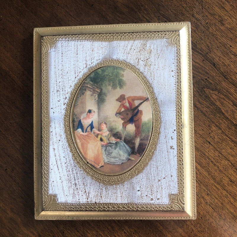 Vintage Italian Florentine Gold Gilt Wall Plaque Courting Couple Made In Italy