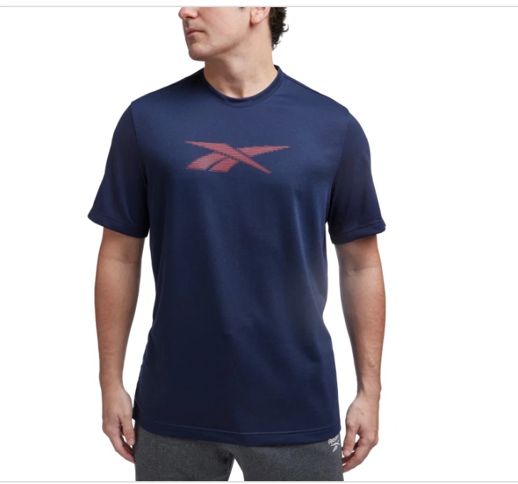Reebok Men's Vector Performance Short Sleeve Logo Graphic T-Shirt Navy Size M