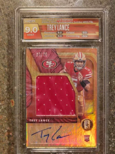 TREY LANCE 2021 PANINI GOLD STANDARD NEWLY MINTED RC RELIC 67/75 HGA 9 49ERS