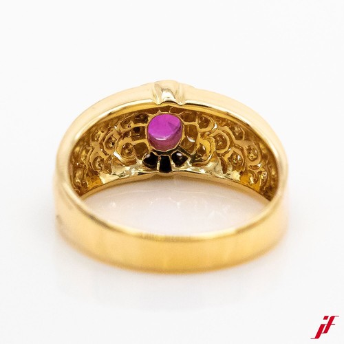 Anello 18K Oro Giallo 1 Rubino 0,15 26 Brillanti 0,26ct W/Argento Gr.55 - Valore - Foto 3 di 4