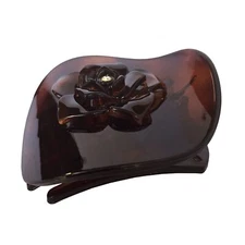 French Onde Crystal Flower Shell Brown Round Celluloid Side Slide in Beak Hai...