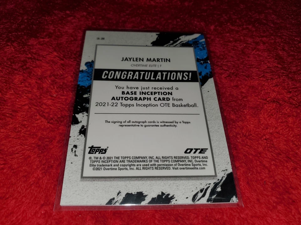 2021-22 TOPPS INCEPTION OVERTIME JAYLEN MARTIN RC RED AUTO CARD 28/75 - Image 2 of 2