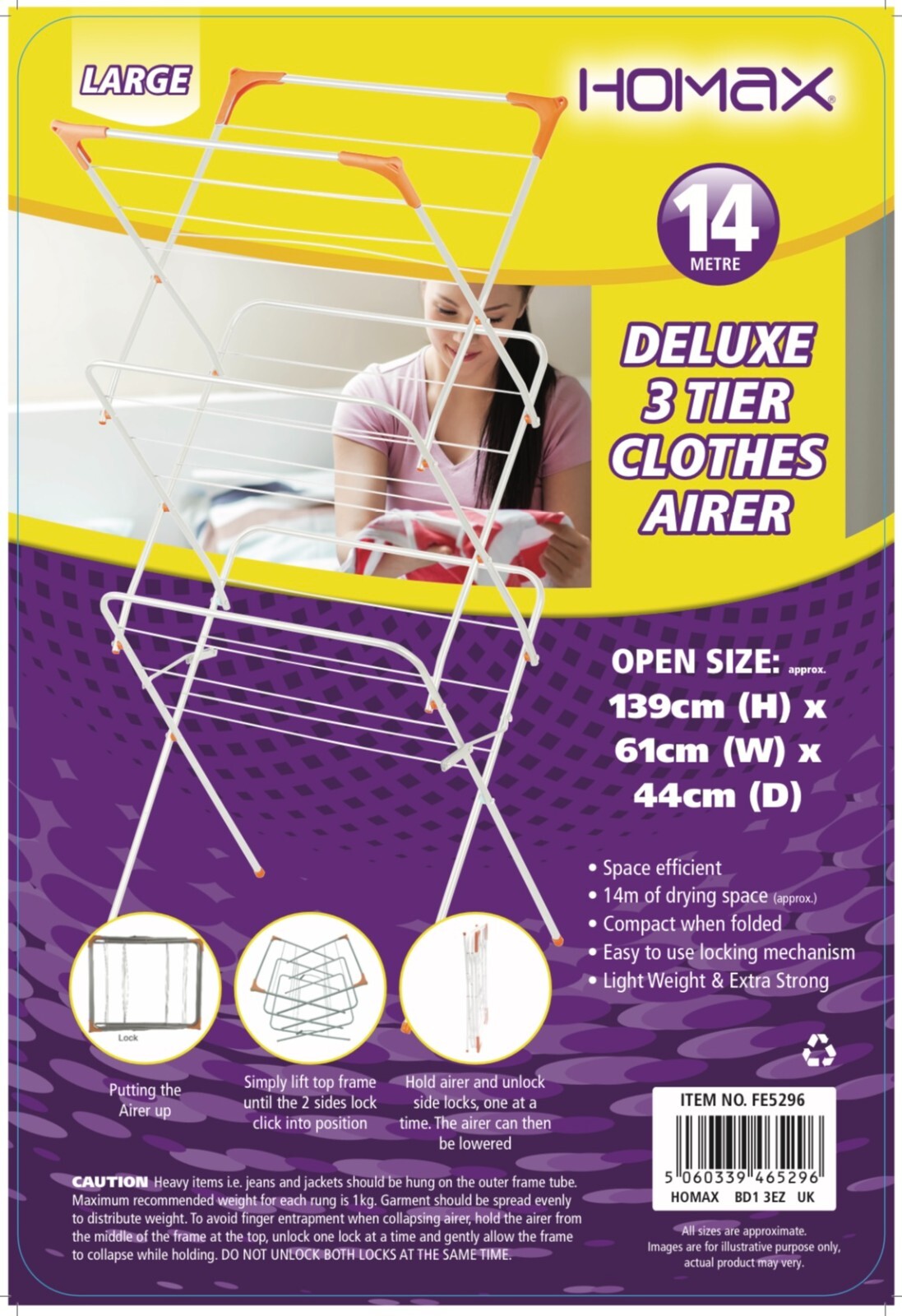 3 Tier Airer Clothes Drying Rack Horse Indoor Outdoor Non Slip Laundry