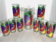 H.J. Stotter Acrylic Fruit Pitcher and 8 High Ball Tumblers Set MCM USA  Summer