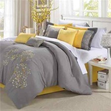Chic Home 8-Piece Embroidery Comforter Set, Queen, Pink Floral Yellow