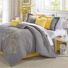 Chic Home 8-Piece Embroidery Comforter Set, Queen, Pink Floral Yellow