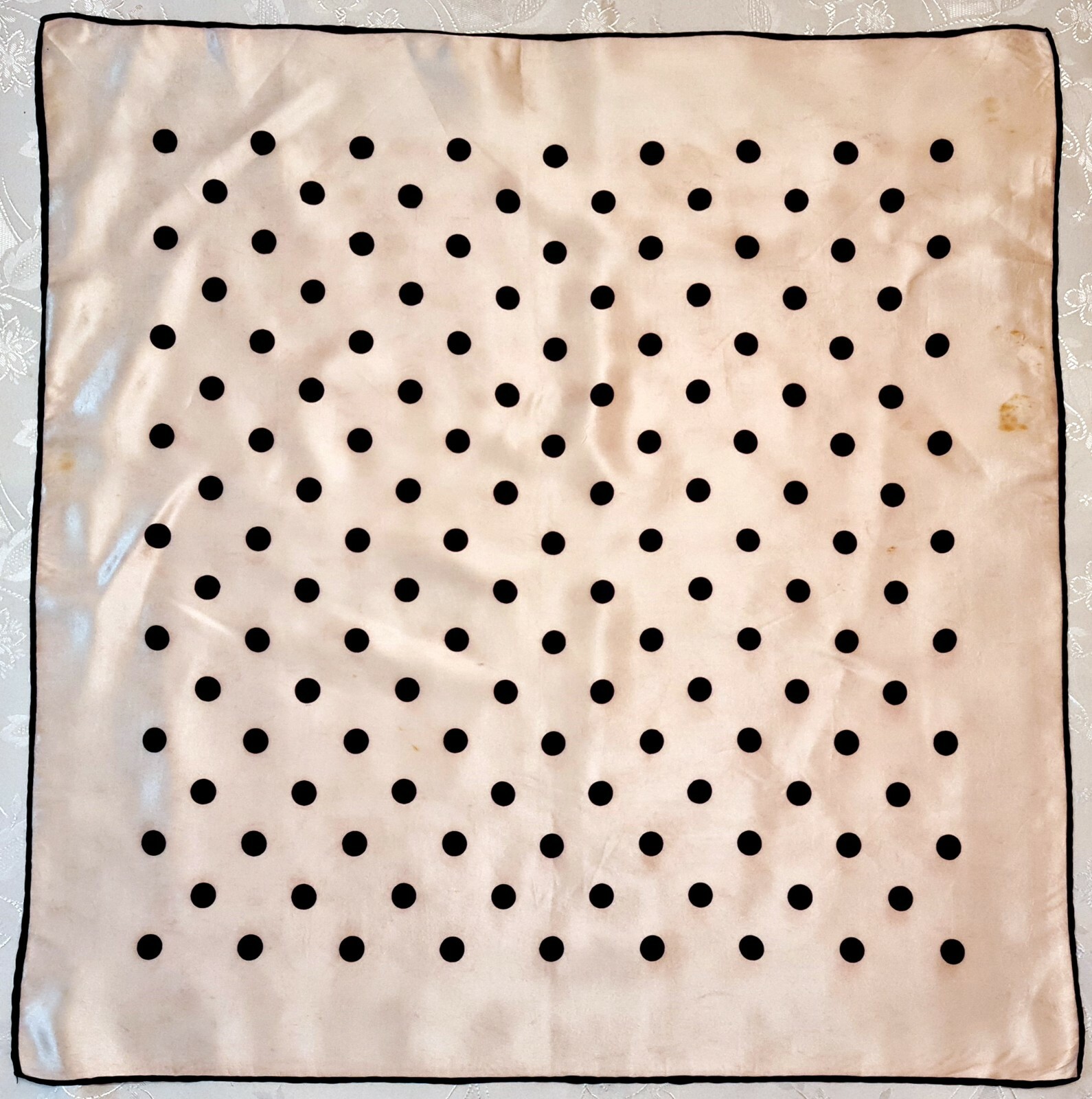 Vintage Polka Dot White Black Acetate Scarf 27-Inch Square-image