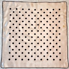SCARF VINTAGE AUTHENTIC POLKA DOTS WHITE BLACK ACETATE 27" SQUARE
