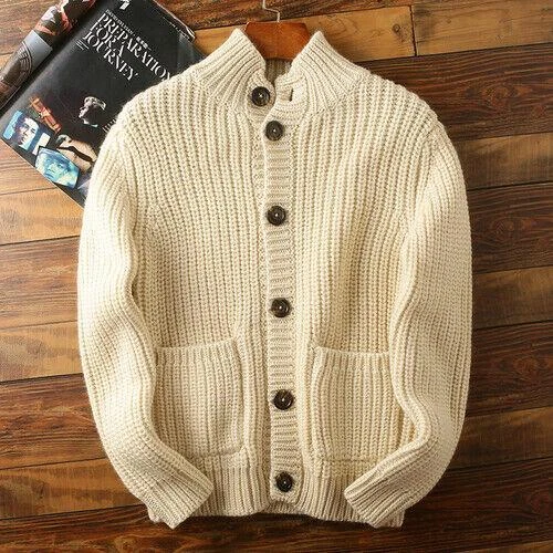 Men Winter Autumn Spring Cardigan Thicken Knitted Jacket Sweater Pockets Outwear - Bild 25 von 26