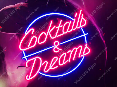 Cocktails And Dreams Bar Beer 24''x24'' Vivid LED Neon Sign Light Lamp With Dimmer