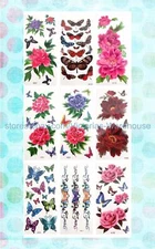 6 sheets large flower rose butterfly temporary tattoo temporary tatoos