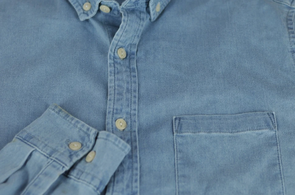 asos Men's Solid Denim Blue Cotton Elastane Casual Shirt L Large - Image 3 of 3