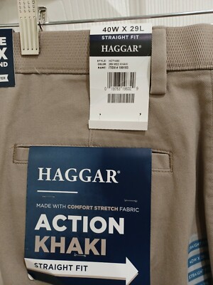 Haggar Med Khaki Men's 40Wx29L Stretch Straight Fit Pants | eBay