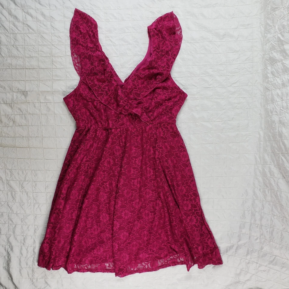 NUEVO SIN ETIQUETAS TORRID 2 Mujeres 2X (18-20) Volantes Cuello Forrado Patinador Vestido Hasta la Rodilla Berry Foto 4 de 4