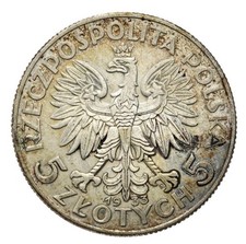 Poland Silver 5 Zlotys / Zlotych  1933 - AU High Grade 11g Ag coin Polish