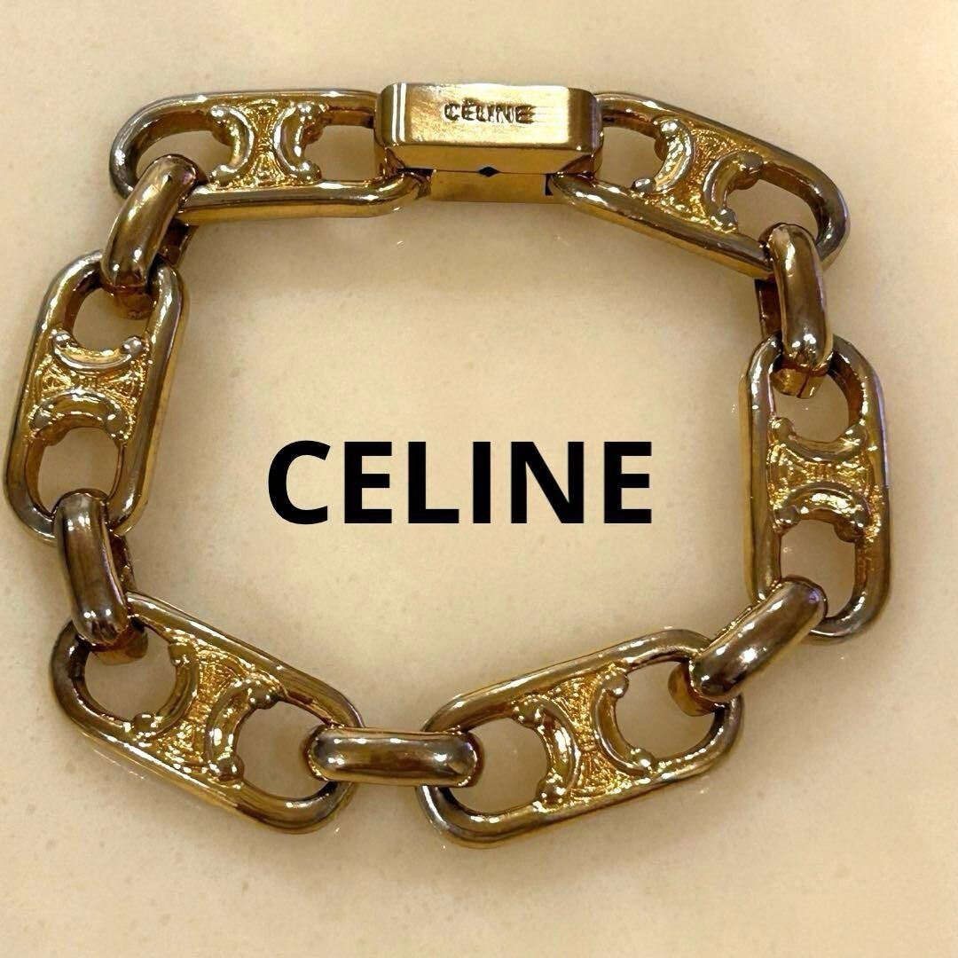 CELINE Gold Macadam Triomphe Chain Bracelet Vintage Signed 20.5cm Authentic