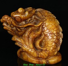 4.3''Old Chinese Tianhuang Shoushan Stone Carving Dragon Fish Seal Stamp Signet