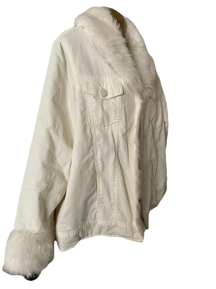Chaqueta Paris Blues Outerwear Mujer Cuello Piel Sintética Pana Y2K Off White Talla 1X Foto 3 de 4