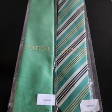 Puccini Mens Set Of 2 Green and Striped Ties Hand Made