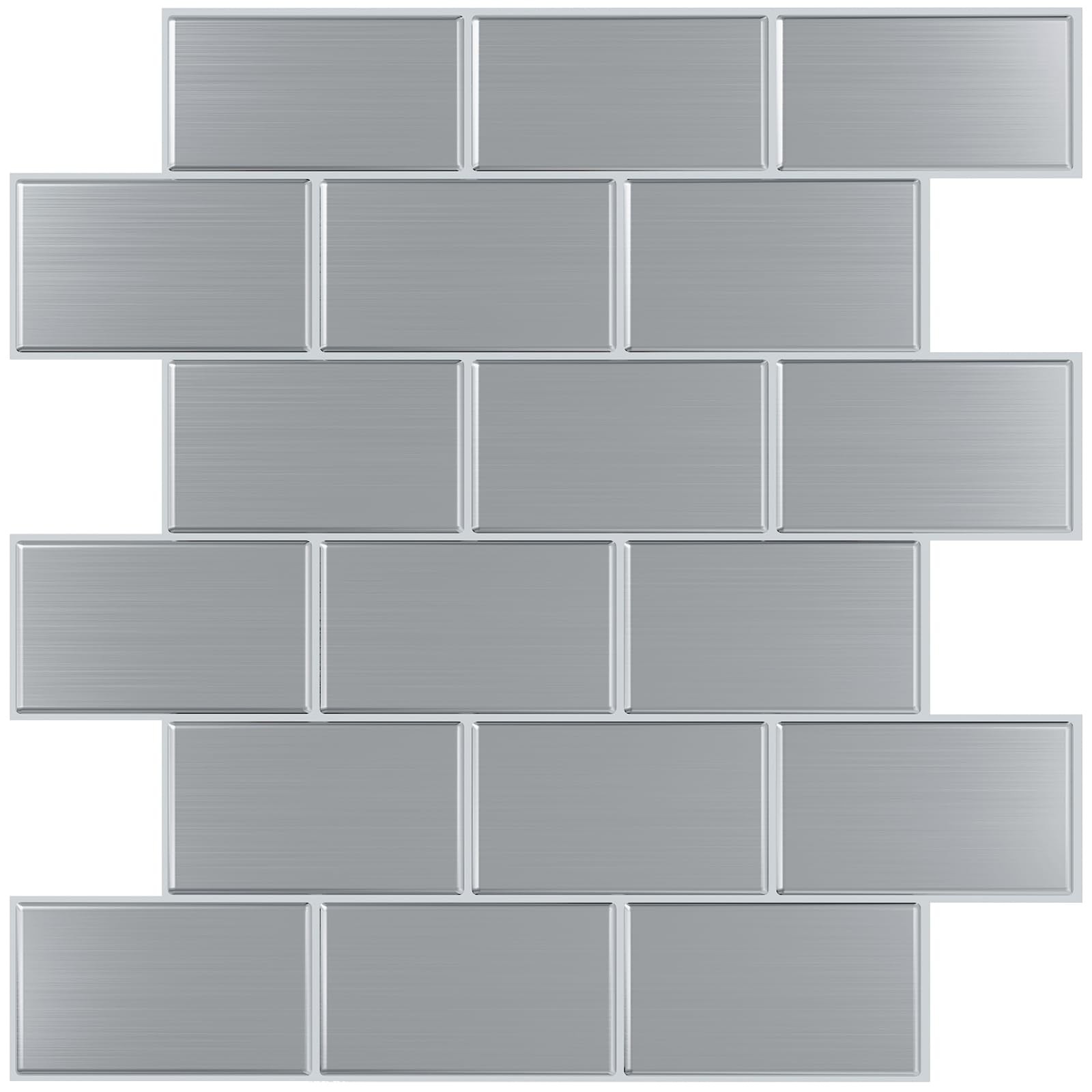 Brushed Silver Peel and Stick Backsplash Tiles for Kitchen Bathroom 16 Sheets Self-Adhesive